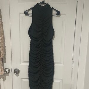 Susana Monaco Black Ruched High-Neck Midi Dress